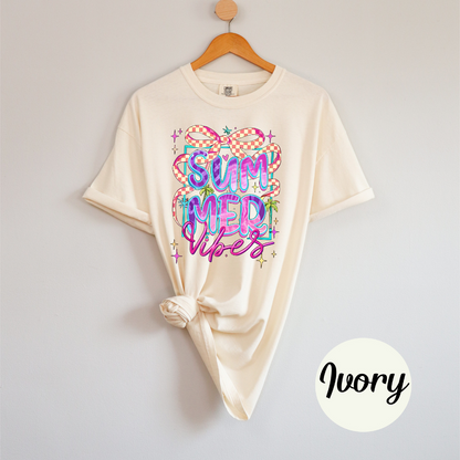 Summer Vibes with Bow Graphic – Comfort Colors Women’s T-Shirt