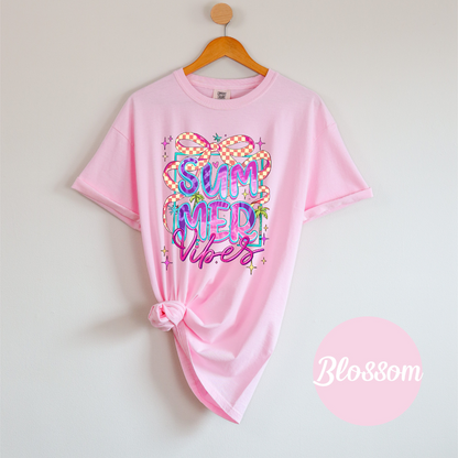 Summer Vibes with Bow Graphic – Comfort Colors Women’s T-Shirt