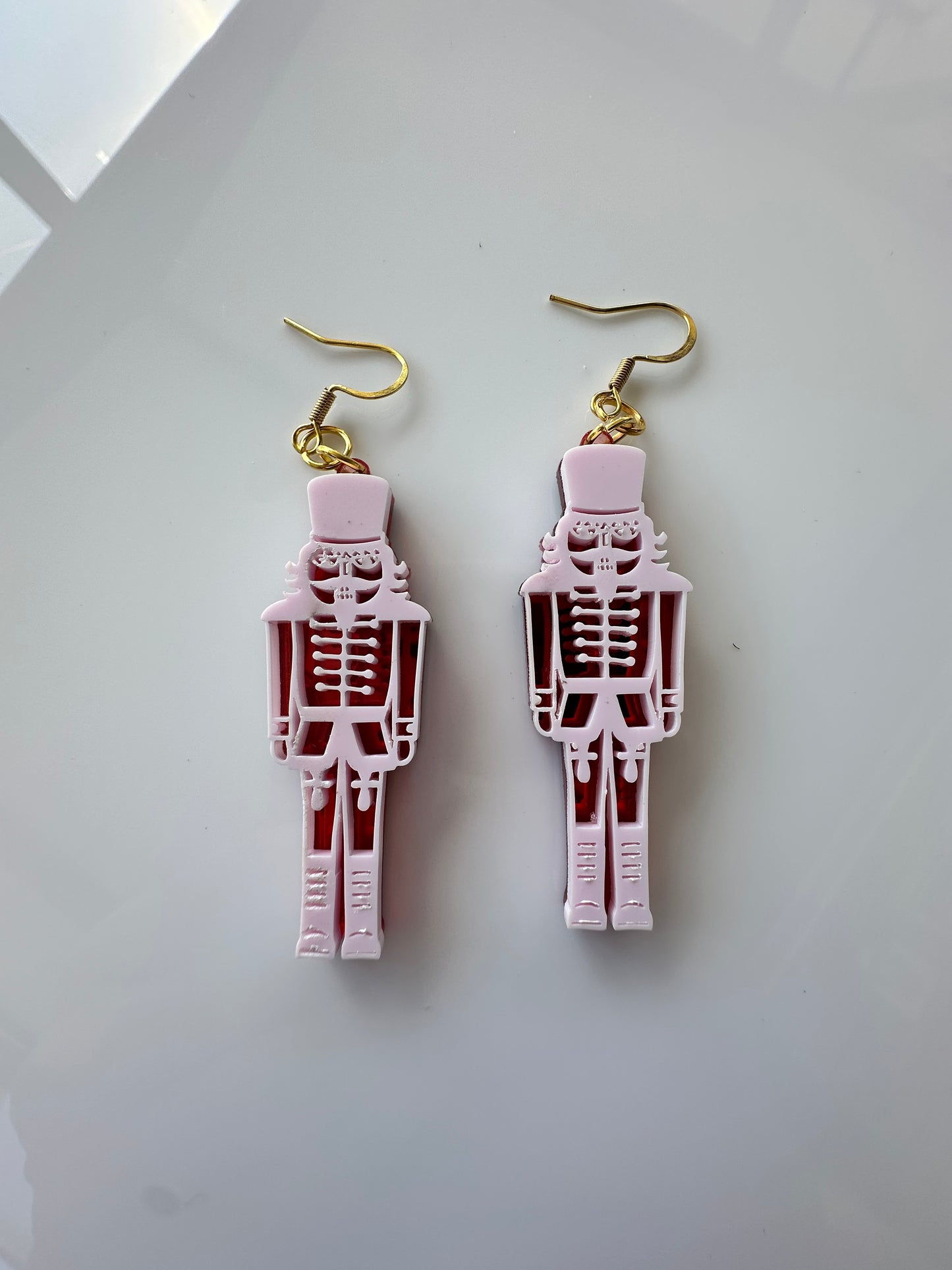Pink Nutcracker Acrylic Dangle Earrings – Christmas Statement Jewelry