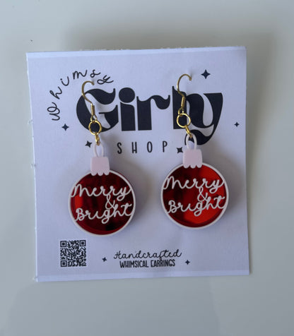 Merry & Bright Ornament Earrings – Christmas Acrylic Dangle Jewelry