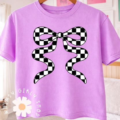 Checkered bow graphic t-shirt for women