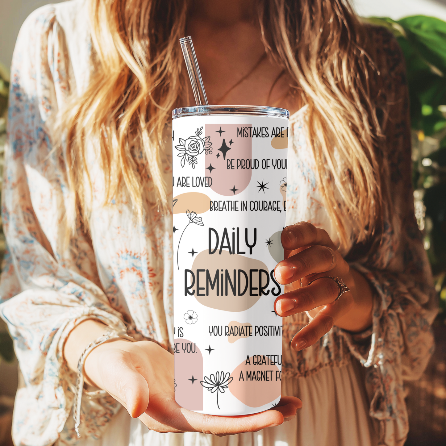 Daily Reminders Tumbler | Positive Affirmation Aesthetic Cup | Stainless Steel Tumbler