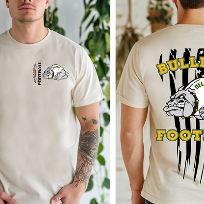 DeLand Bulldogs Unisex Football Logo Spirit Tee - Front & Back Distressed Flag Design