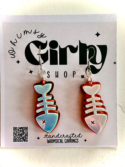 Catch of the Day Earrings – Holographic Fish Bone Dangles