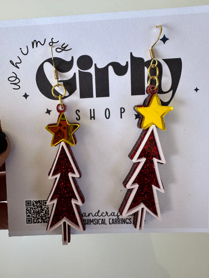 Christmas Tree Acrylic Earrings – Festive Holiday Dangle Jewelry
