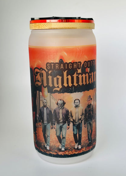 Personalized "Straight Outta Nightmare" Halloween Glass Cup with Spider Topper