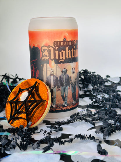 Personalized "Straight Outta Nightmare" Halloween Glass Cup with Spider Topper
