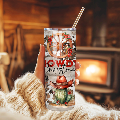 Howdy Christmas Tumbler | Rustic Country Western Holiday Cup | Stainless Steel Tumbler