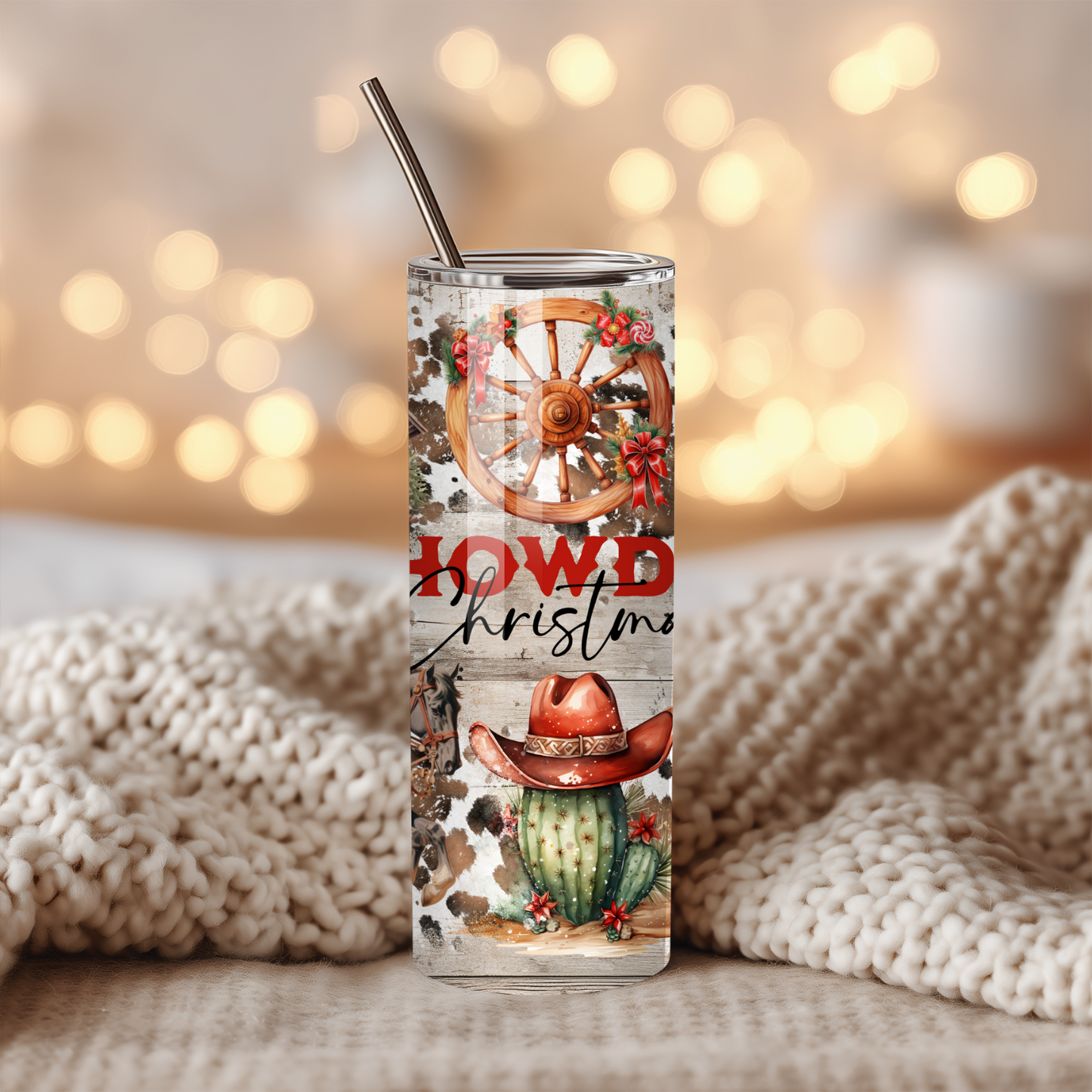 Howdy Christmas Tumbler | Rustic Country Western Holiday Cup | Stainless Steel Tumbler