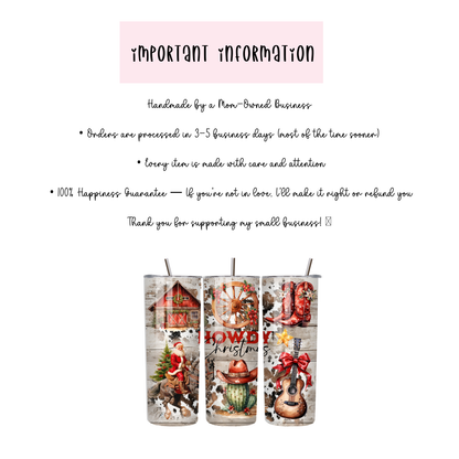 Howdy Christmas Tumbler | Rustic Country Western Holiday Cup | Stainless Steel Tumbler