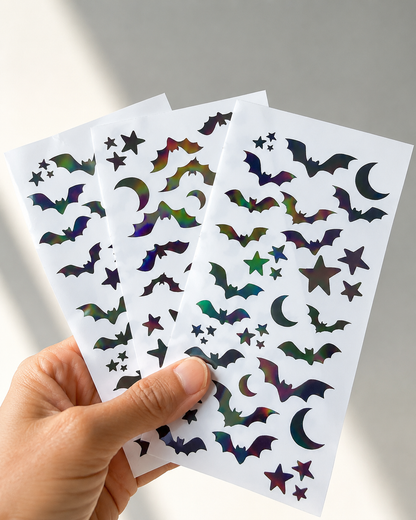 Black Holographic Bat Sticker Pack – Set of 3 Halloween Sticker Sheets