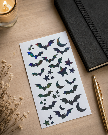 Black Holographic Bat Sticker Pack – Set of 3 Halloween Sticker Sheets