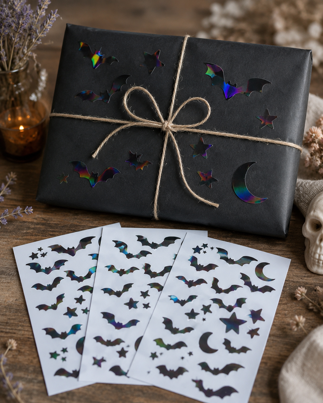 Black Holographic Bat Sticker Pack – Set of 3 Halloween Sticker Sheets