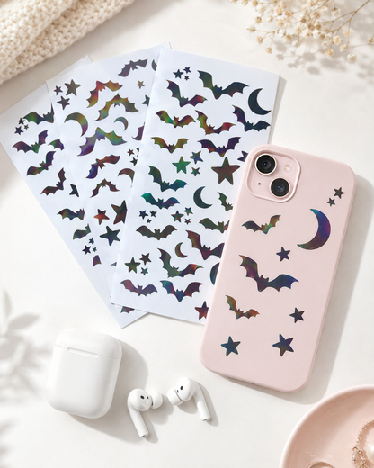 Black Holographic Bat Sticker Pack – Set of 3 Halloween Sticker Sheets