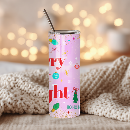 Merry & Bright Tumbler | Cheerful Pastel Holiday Aesthetic Cup | Stainless Steel Tumbler