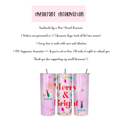Merry & Bright Tumbler | Cheerful Pastel Holiday Aesthetic Cup | Stainless Steel Tumbler