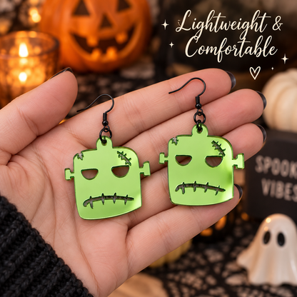 Green Mirrored Monster Earrings | Spooky Halloween Jewelry