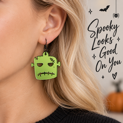Green Mirrored Monster Earrings | Spooky Halloween Jewelry