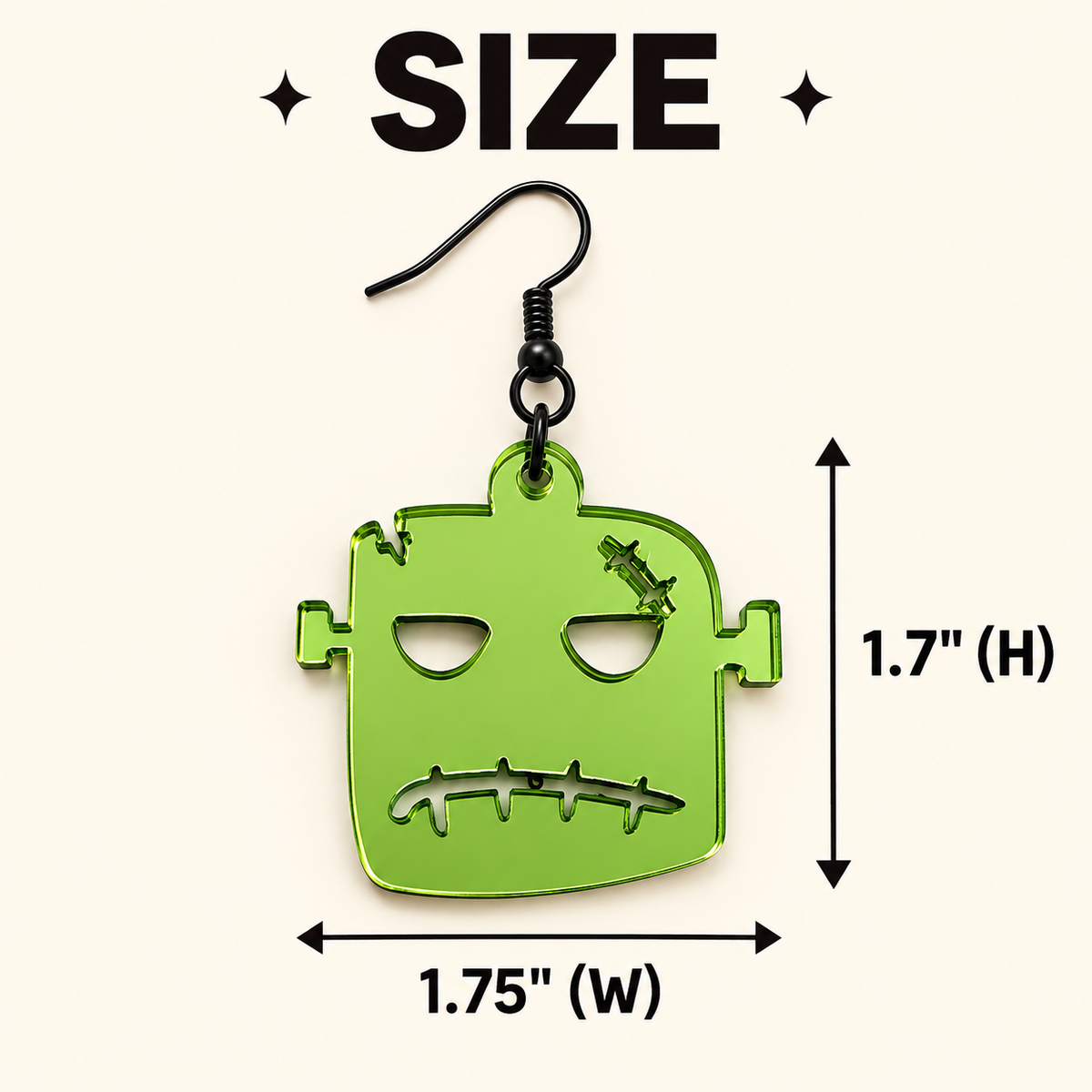 Green Mirrored Monster Earrings | Spooky Halloween Jewelry
