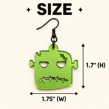 Green Mirrored Monster Earrings | Spooky Halloween Jewelry