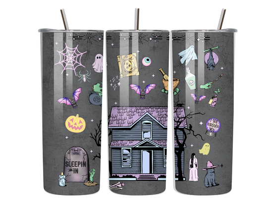 Haunted House on Pastel Lane – 20oz Creepy Cute Tumbler with Ghosts & Bats