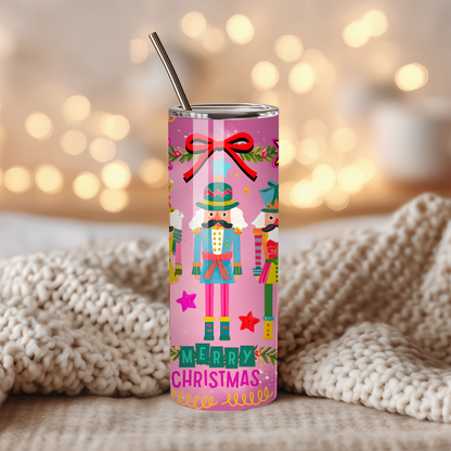 Pink Nutcracker Christmas Tumbler | Whimsy Ballet Holiday Aesthetic Cup | Stainless Steel Tumbler