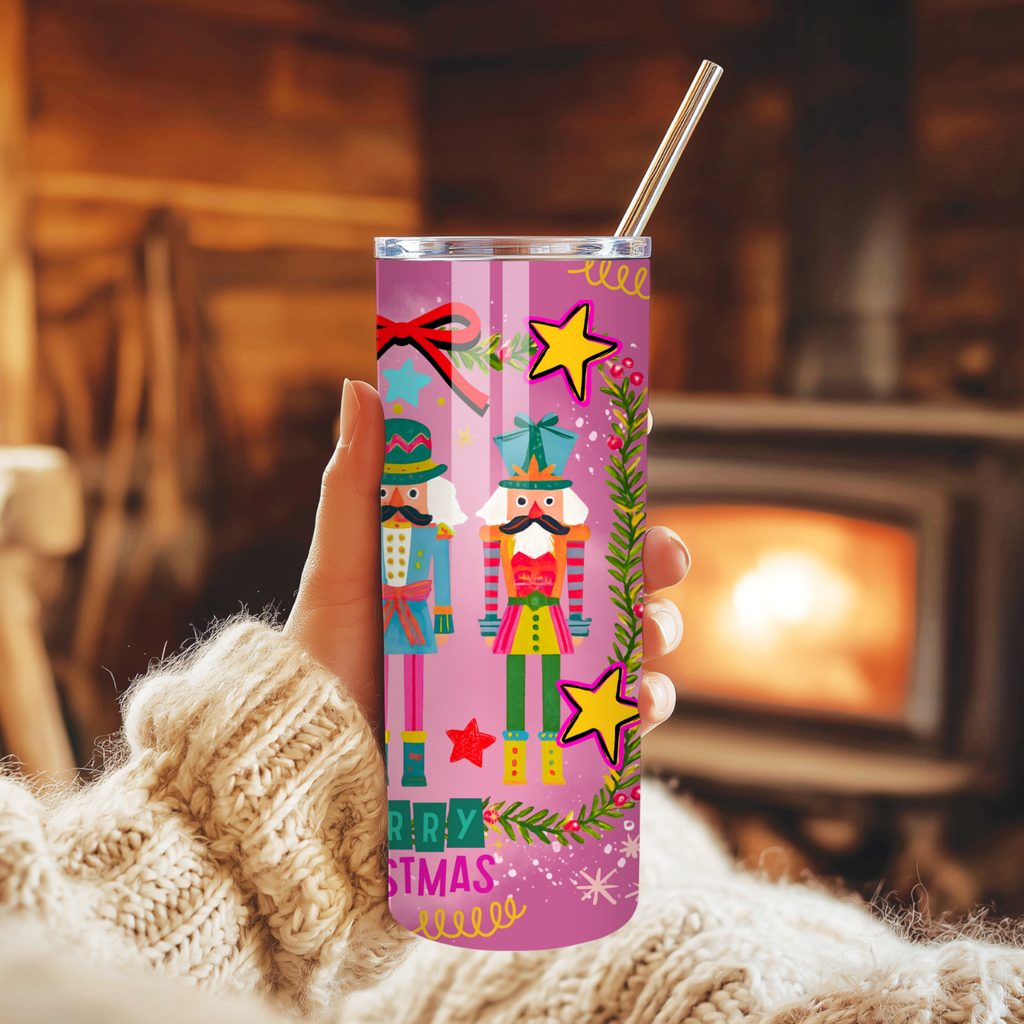 Pink Nutcracker Christmas Tumbler | Whimsy Ballet Holiday Aesthetic Cup | Stainless Steel Tumbler
