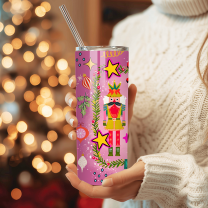 Pink Nutcracker Christmas Tumbler | Whimsy Ballet Holiday Aesthetic Cup | Stainless Steel Tumbler