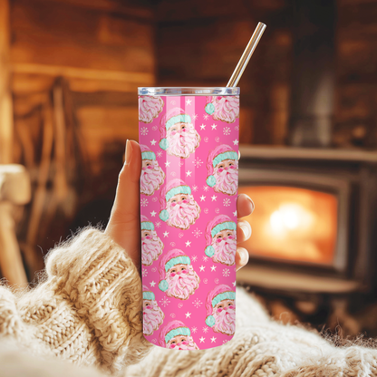 Pink Santa Tumbler | Girly Pastel Christmas Aesthetic Cup | Stainless Steel Tumbler