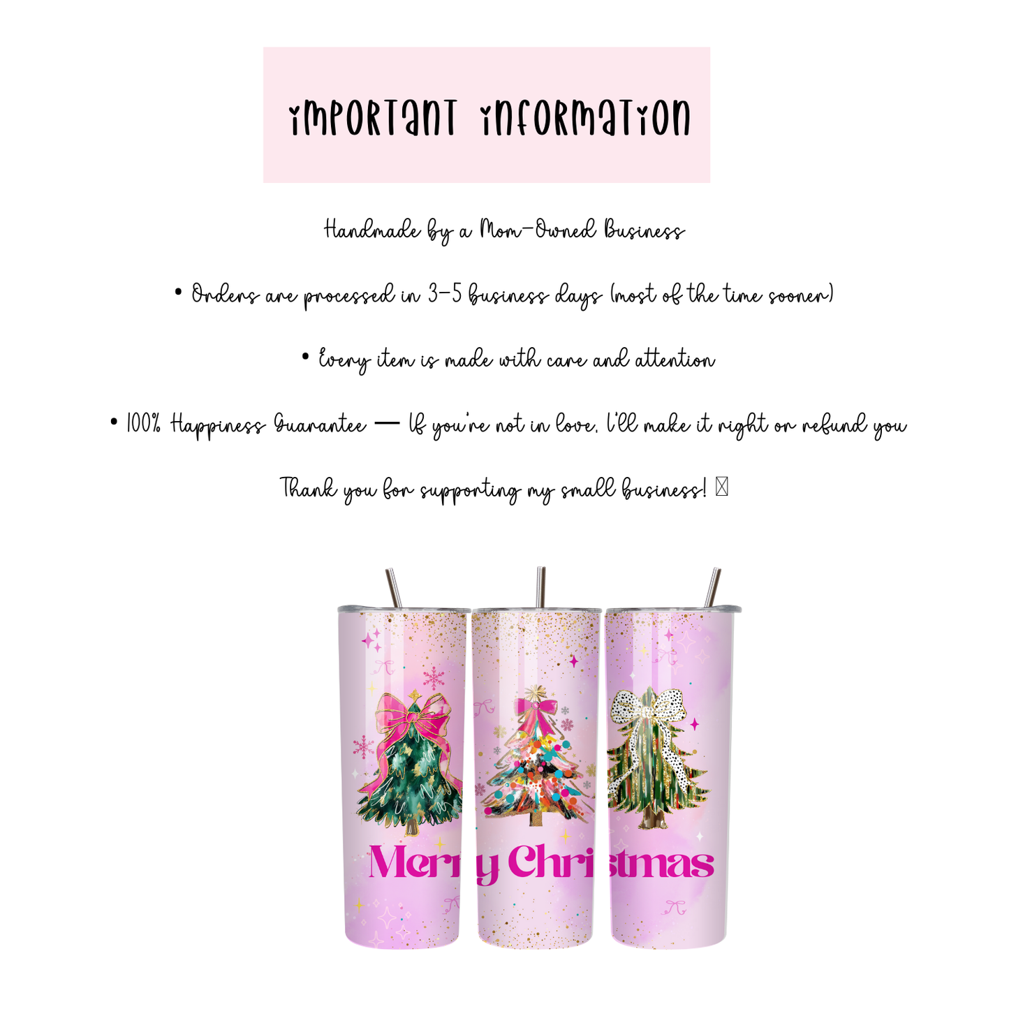 Pink Coquette Christmas Tumbler | Bow & Tree Girly Holiday Cup | Stainless Steel Tumbler