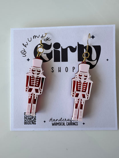 Pink Nutcracker Acrylic Dangle Earrings – Christmas Statement Jewelry