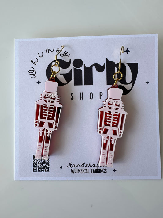 Pink Nutcracker Acrylic Dangle Earrings – Christmas Statement Jewelry