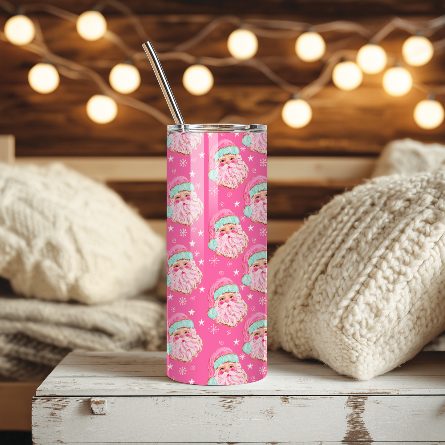 Pink Santa Tumbler | Girly Pastel Christmas Aesthetic Cup | Stainless Steel Tumbler
