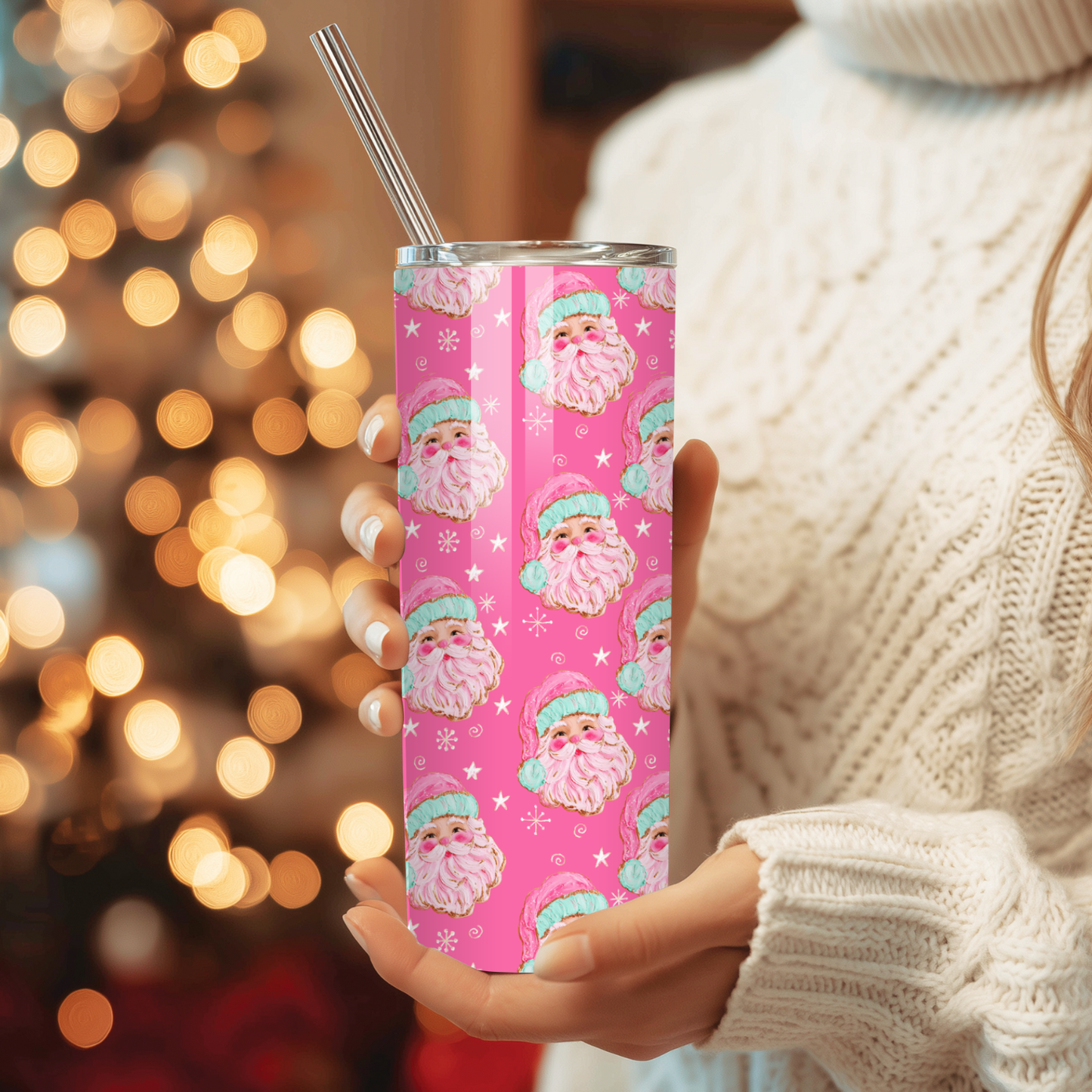 Pink Santa Tumbler | Girly Pastel Christmas Aesthetic Cup | Stainless Steel Tumbler