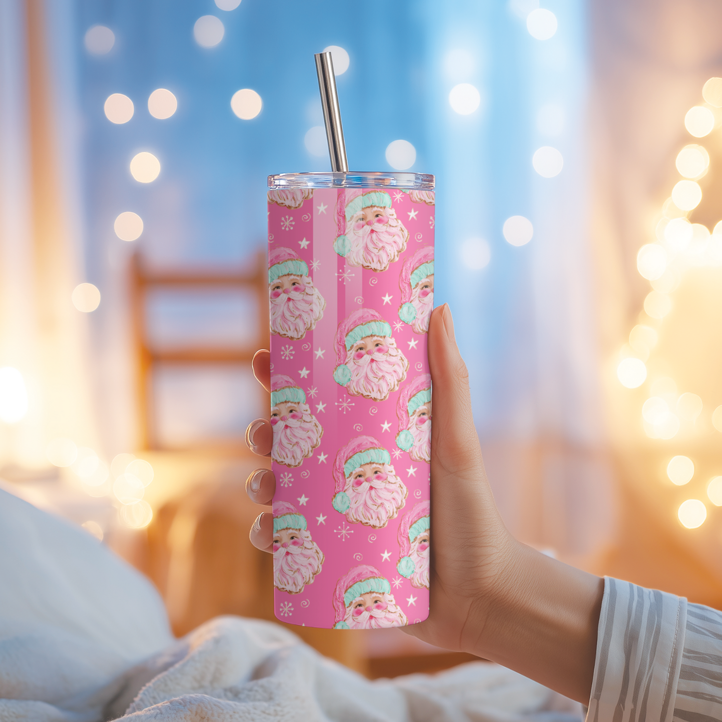 Pink Santa Tumbler | Girly Pastel Christmas Aesthetic Cup | Stainless Steel Tumbler