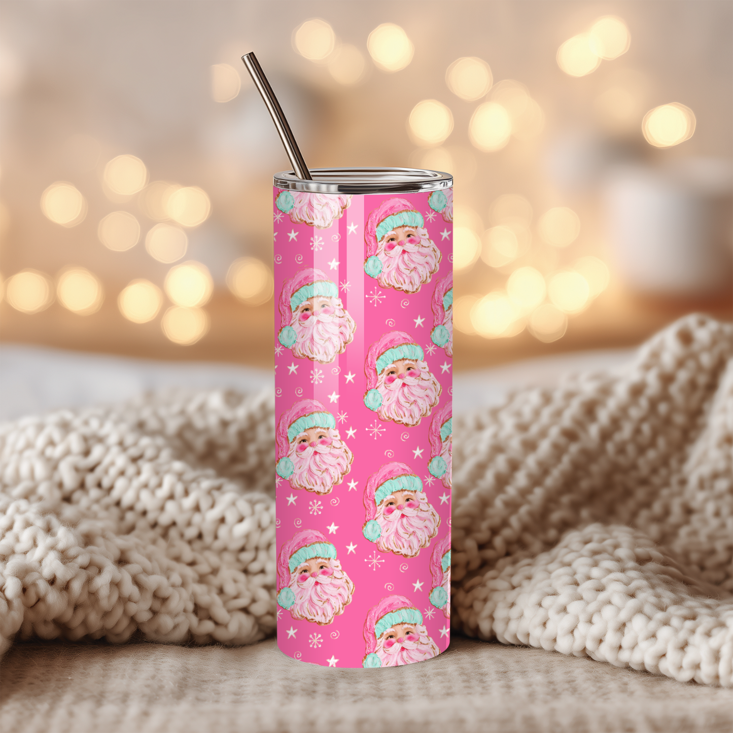 Pink Santa Tumbler | Girly Pastel Christmas Aesthetic Cup | Stainless Steel Tumbler