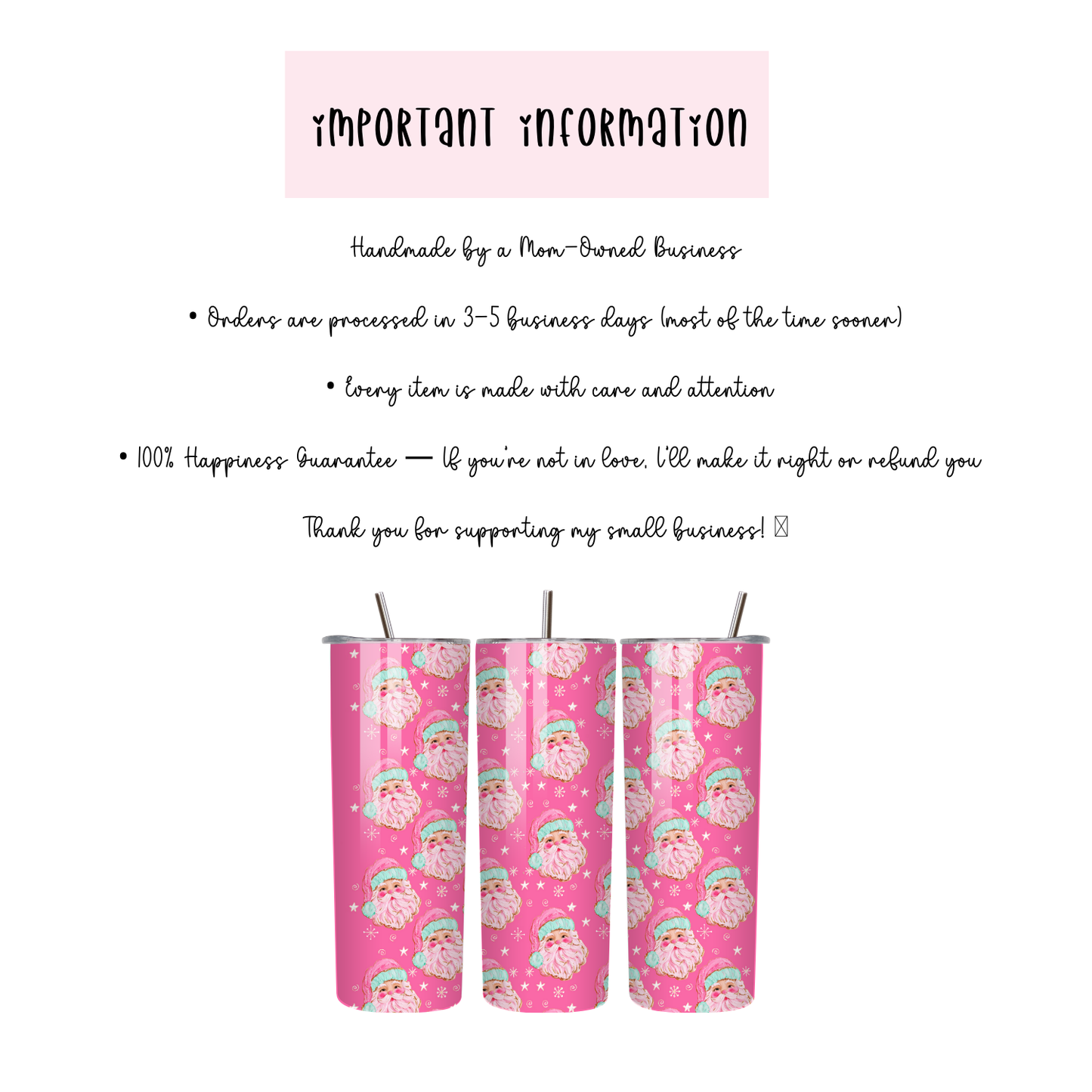 Pink Santa Tumbler | Girly Pastel Christmas Aesthetic Cup | Stainless Steel Tumbler