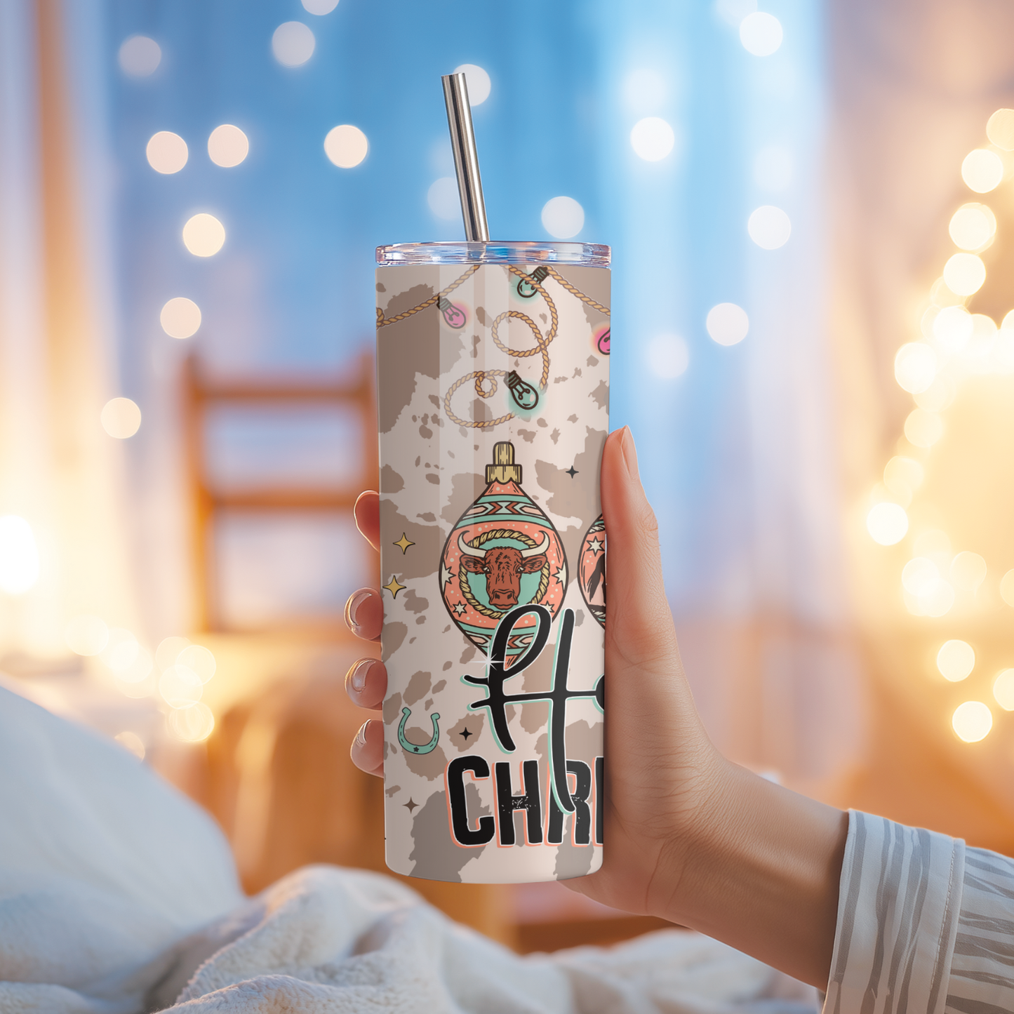Retro Christmas Tumbler | Vintage Holiday Doodles Aesthetic Cup | Stainless Steel Tumbler