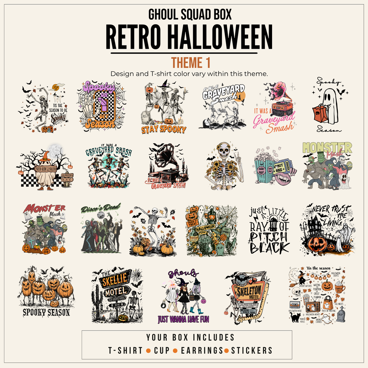 Ghoul Squad Halloween Gift Box | Women’s 5-Piece Apparel & Drinkware Set | T-Shirt, Tumbler, Earrings & Stickers