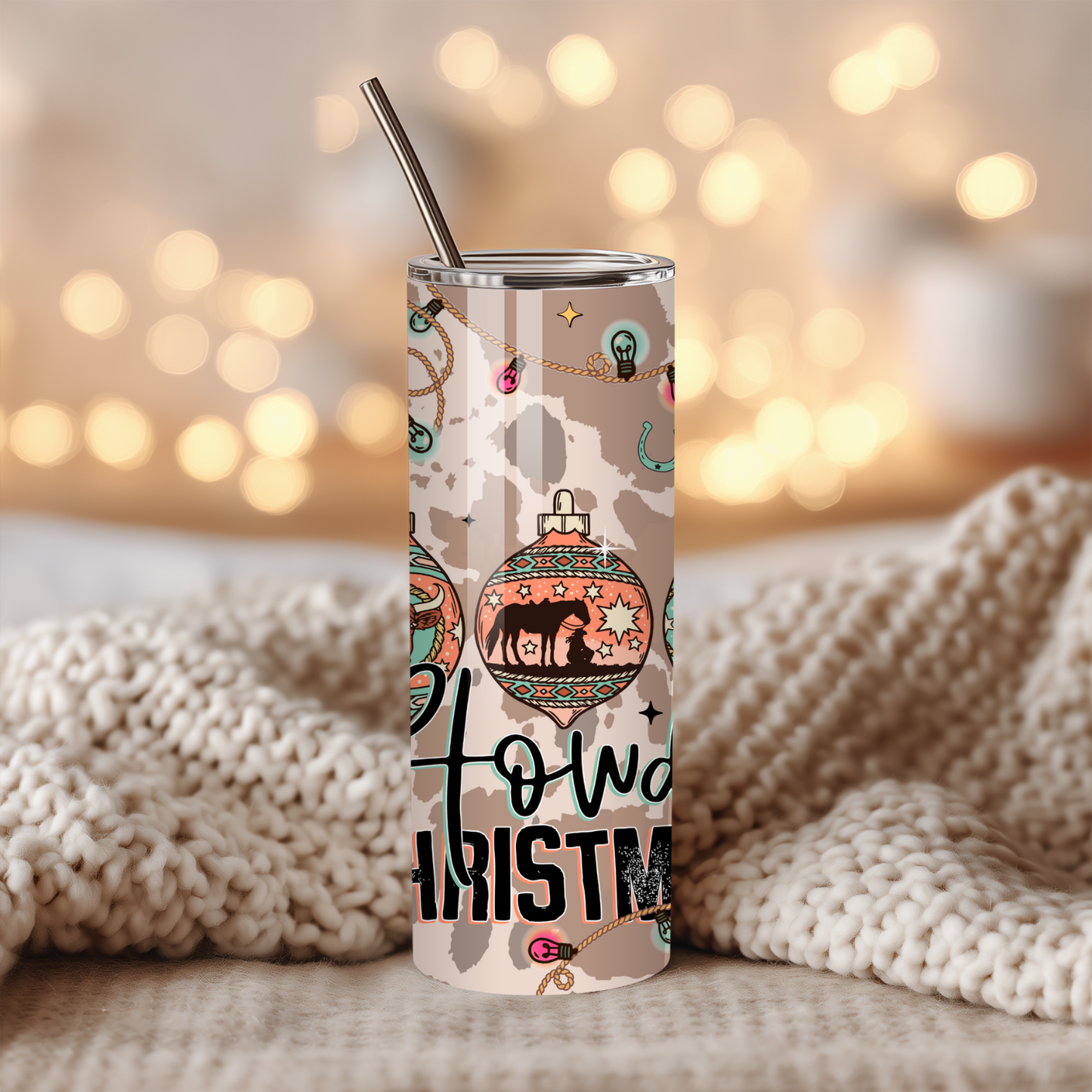 Retro Christmas Tumbler | Vintage Holiday Doodles Aesthetic Cup | Stainless Steel Tumbler