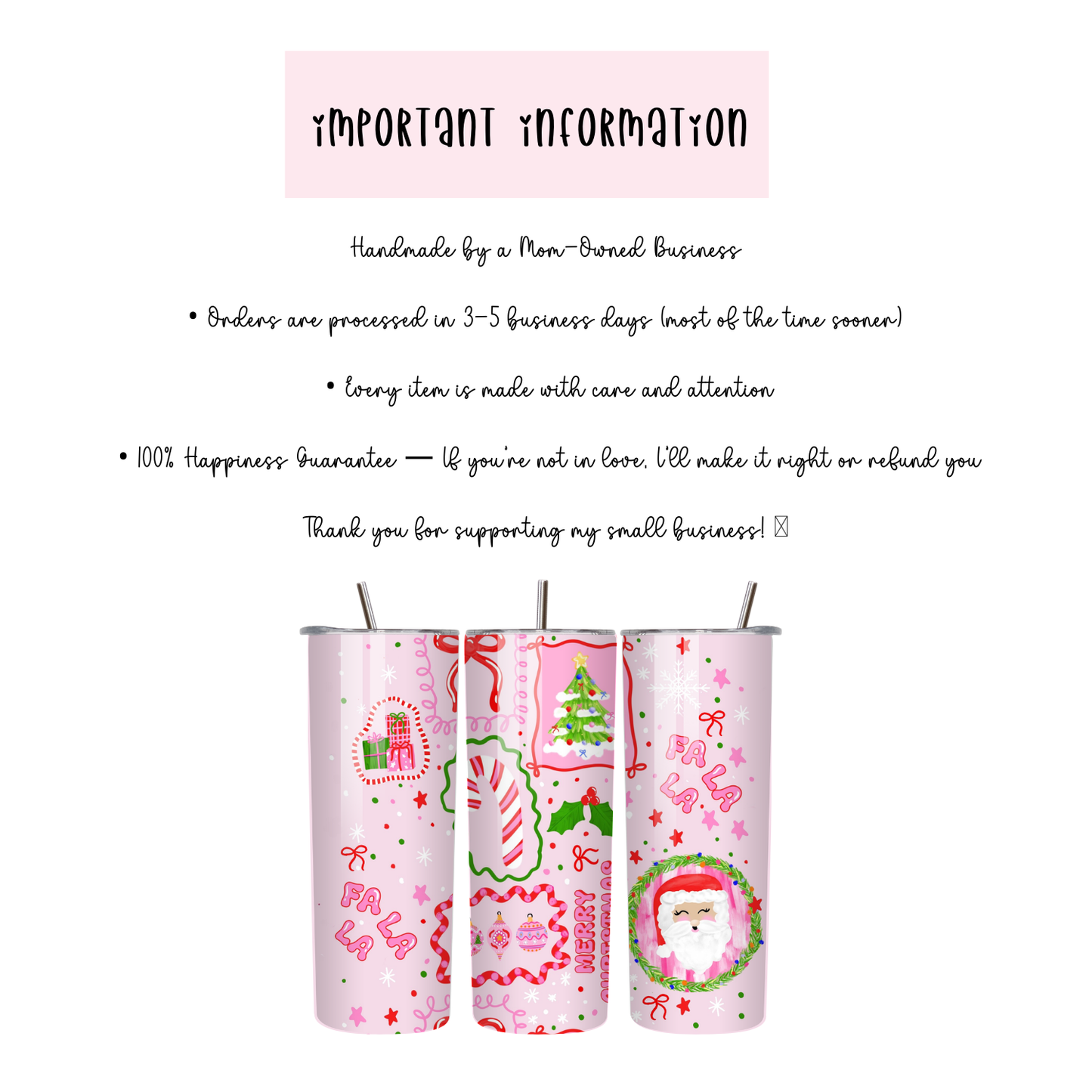 Pink Santa Fa La La Tumbler | Playful Whimsy Holiday Pattern Cup | Stainless Steel Tumbler