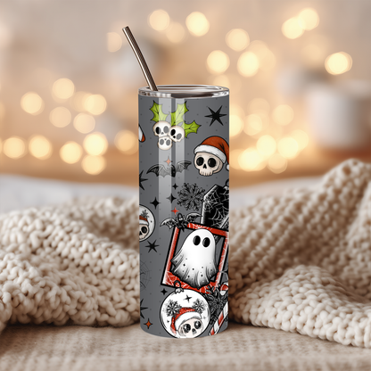 Spooky Christmas Tumbler | Ghosts & Candy Cane Goth Holiday Cup | Stainless Steel Tumbler