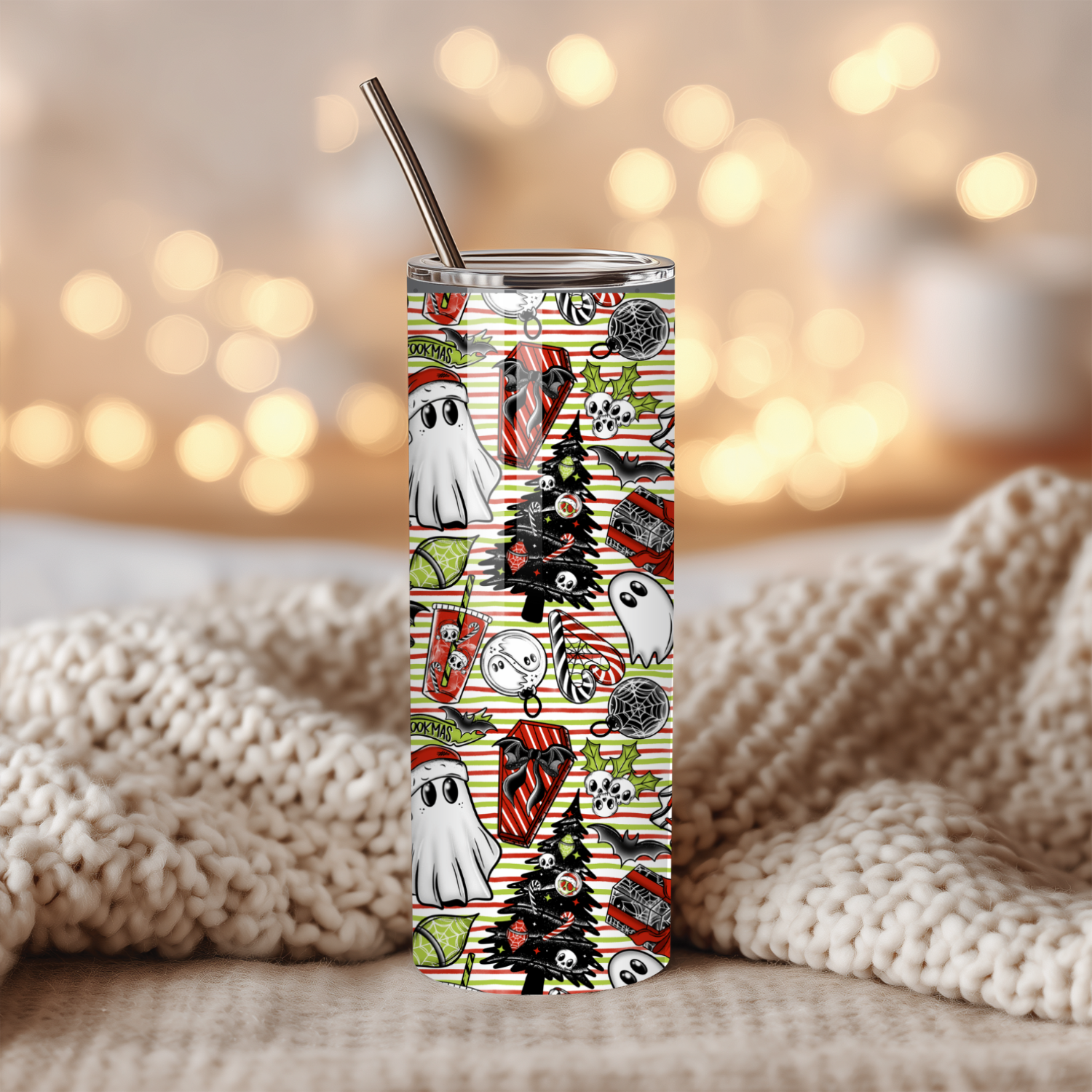 Spooky Goth Ghost Christmas Tumbler 
