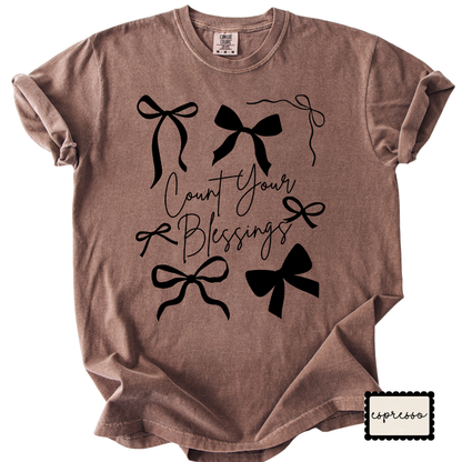 Count Your Blessings Bow Tee | Christian Graphic T-Shirt | Faith Apparel for Women