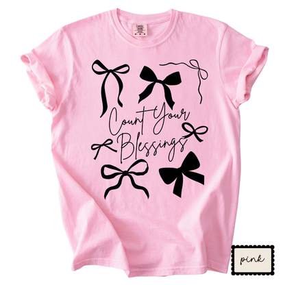 Count Your Blessings Bow Tee | Christian Graphic T-Shirt | Faith Apparel for Women