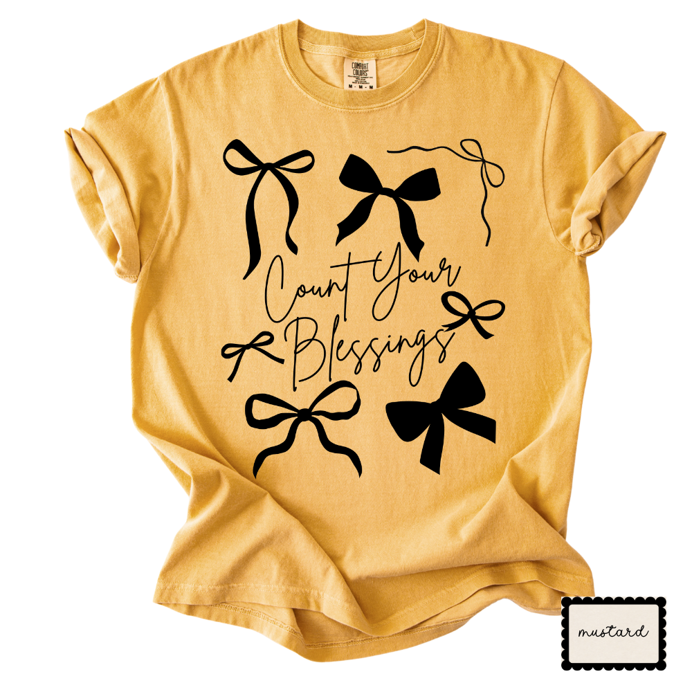 Count Your Blessings Bow Tee | Christian Graphic T-Shirt | Faith Apparel for Women