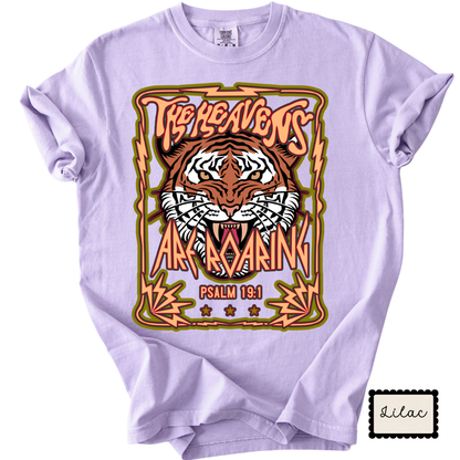 The Heavens Are Roaring | Christian Tiger Graphic T-Shirt | Worship Faith Tee for Women