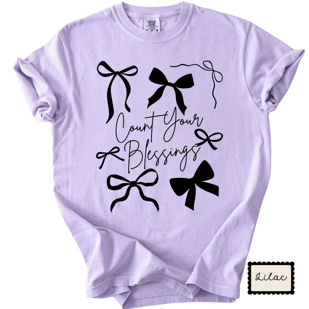 Count Your Blessings Bow Tee | Christian Graphic T-Shirt | Faith Apparel for Women