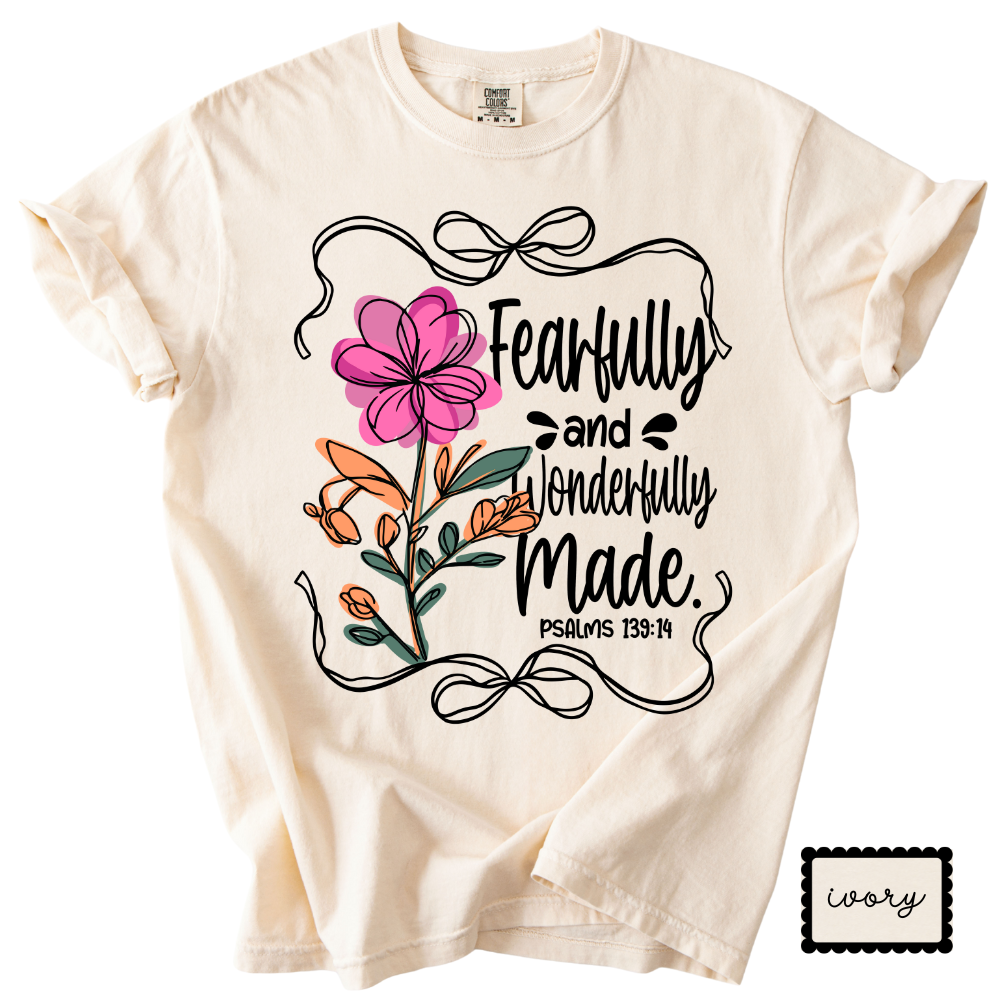 Fearfully & Wonderfully Made Christian Tee | Floral Bible Verse Shirt | Women’s Faith Apparel