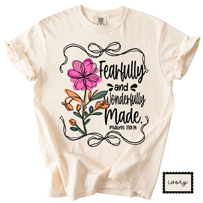 Fearfully & Wonderfully Made Christian Tee | Floral Bible Verse Shirt | Women’s Faith Apparel